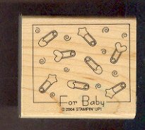 Rubber Stamp - Scrapbooking - Wood Mount - New - For Baby w Pins 2 X 1.75"