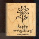 Rubber Stamp - Scrapbooking - Wood Mount -  New  - Stampin Up - Happy Everything 2 X 1.5"