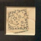 Rubber Stamp Scrapbooking - Wood Mount - New - Stampin Up - Moon & Stars 1.5 X 1.5"