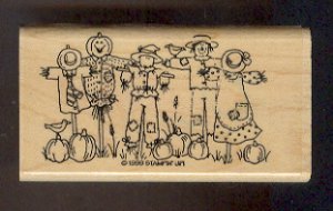 Rubber Stamp Scrapbooking - Wood Mounted - Stampin Up - New - Halloween Scarecrows -  2 X 3.75"