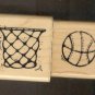 Rubber Stamp Scrapbooking - Wood Mount - Used - D.O.T.S. - Basketball & Net 1.5X 1.5"