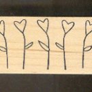 Rubber Stamp Scrapbooking - Wood Mount - Memory Box - Used - Hearts as flowers 2.5X 1"