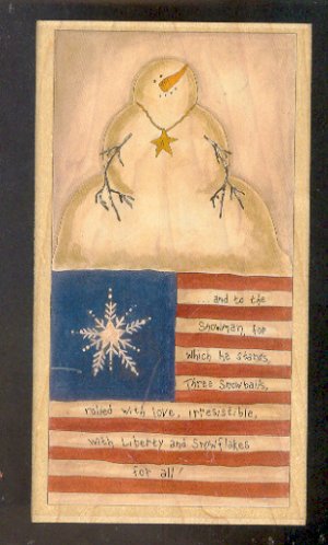 Rubber Stamp Scrapbooking - Wood Mount - New - Stamps Happen Inc - Patriotic Snowman 3/5 X 7"