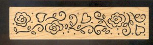 Rubber Stamp Scrapbooking - Wood Mount - Used  - Great Impressions - Flower Border 1.25X5.5"