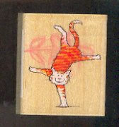Rubber Stamp Scrapbooking - Wood Mount - New - All Night Media - Acrobat Cat 1.5X2"