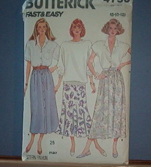 Sewing Pattern Butterick 4756 - 3 skirts - Size 8 - 12