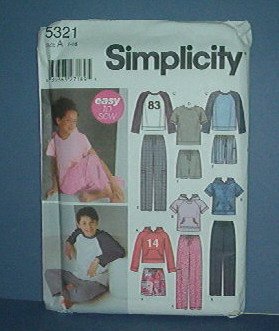 Simplicity Sewing Pattern 5321 Pajamas Boys and Girls Size 7 - 16