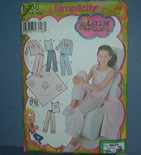 Simplicity Sewing Pattern 5358 Girl's Pajamas including slippers, Lizzie McGuire, Size 8 - 16