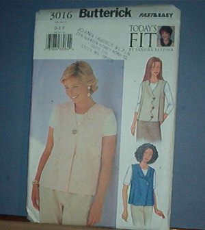 Sewing Pattern: Butterick 3016 Vest - 2 styles - Sizes 12 14 16