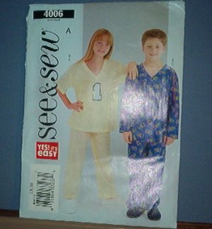Sewing Pattern Butterick 4006 Pajamas for boys and girls Size 7 8 10