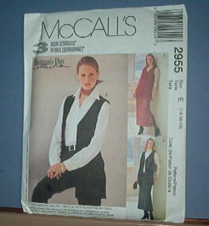 Sewing Pattern McCall's 2955 Unlined vest, pull on skirt and pants Size 14 -18