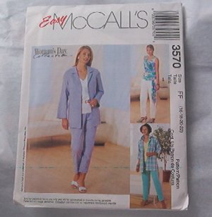 Sewing Pattern McCall's 3570 Short, top, sash, pants and capri pants  Size 16 - 22