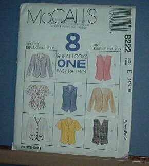 Sewing Pattern McCall's 8222 Top, Fitted, Jackets and Vests, Size 14-16-18