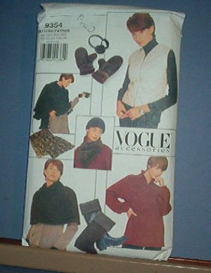 Sewing Pattern Vogue Accessories, Mittens, ear muffs, hat, wraps, vest., One Size