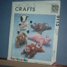 Sewing Pattern McCall's 9113 Bean Bag animals, Puppy, Piggy, Cown, Monkey, elephant 9 "