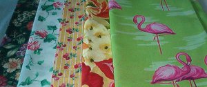 Sewing Fabric - Quilting Pieces - 5 each - flamingos (4"), cherries & flowers