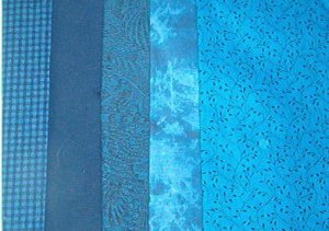 Sewing Fabric - Quilting Pieces -5 each - Blues,  Small checks, prints  and solids