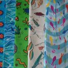 Sewing Fabric - Quilting Pieces  - 5 eacj - fish, bugs, bait, flowers