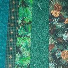 Sewing Fabric - Quilting Pieces  -5 each - small prints dark green