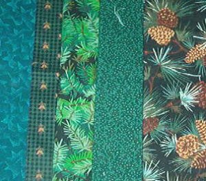 Sewing Fabric - Quilting Pieces  -5 each - small prints dark green