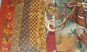 Sewing Fabric - Quilting Pieces  -8 each - browns: pumpkins, leaves and deer