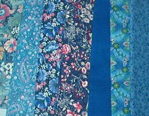 Sewing Fabric - Quilting Pieces  - 7 each - Blue prints and solids