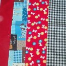 Sewing Fabric - Quilting Pieces  -4 each - black & white check, two dog patterns and deep red