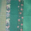 Sewing Fabric - Quilting Pieces  -6 each - All green: checks, plaids and flowers