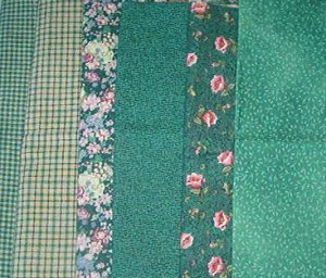 Sewing Fabric - Quilting Pieces  -6 each - All green: checks, plaids and flowers