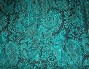 Sewing Fabric No. 272  Large Paisley w/ glitter Turquois & Black