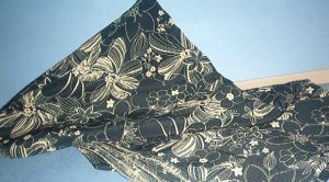 Sewing Fabric No. 291 Black w/ beige flowers soft and moves easily
