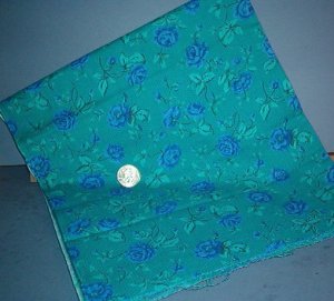 Sewing Fabric Cotton No 319 Blue roses on green, pretty