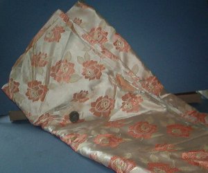 Sewing Fabric  No 350  - Soft peach and taupe satin with roses