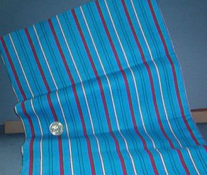 Sewing Fabric  No 361 - Red, Aqua and white stripes on blue flannel