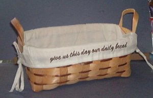 Basket - Give us this day our daily bread embroidered on liner.11X7X5" 7" hi at handle. Nice