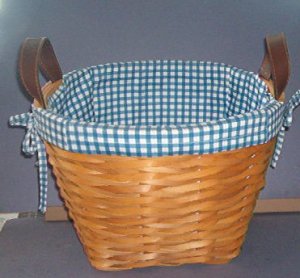 Basket - General Store Bushel Basket - Blue/white liner - strong weave - 11" across, 8" high
