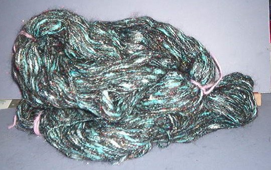 Yarn - 13 oz aqua & black w/metal filament. Pretty sweater, sox, etc.
