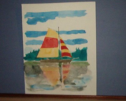 Painting - 5.5 X 4.5" sail boat and reflection - Zimmerman