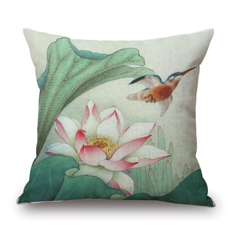 45x45cm Vintage Lotus Flower Cotton Linen Throw Pillow Case Waist Cushion Cover
