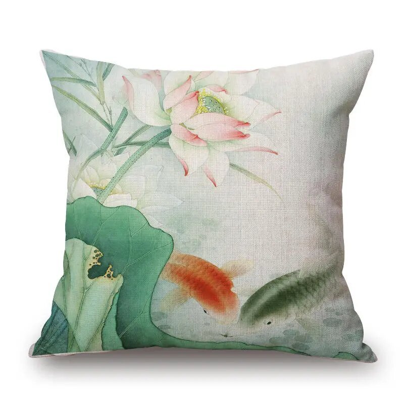 45x45cm Vintage Lotus Flower Cotton Linen Throw Pillow Case Waist Cushion Cover