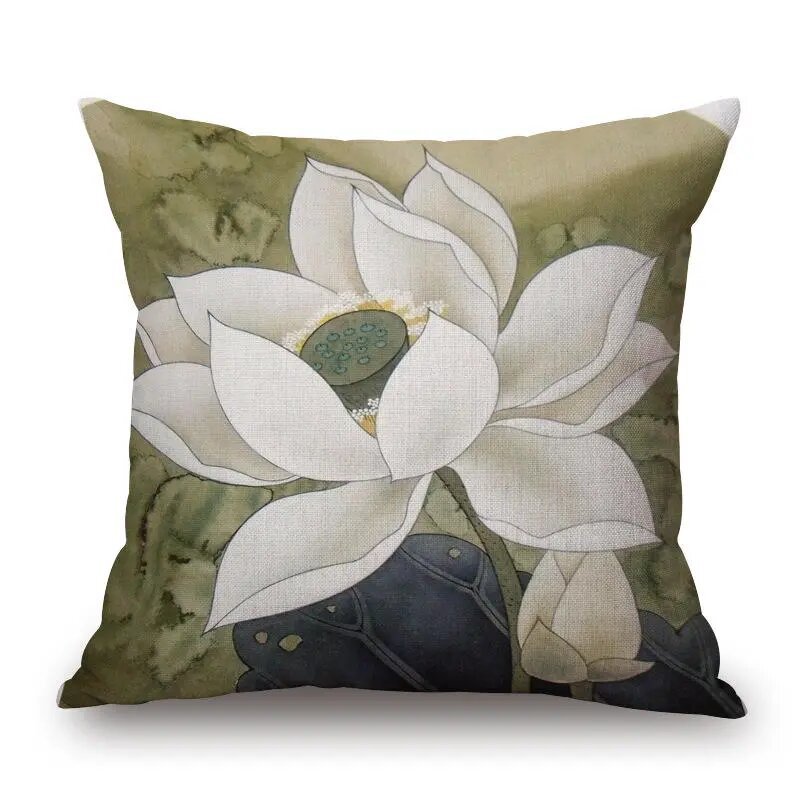 45x45cm Vintage Lotus Flower Cotton Linen Throw Pillow Case Waist Cushion Cover