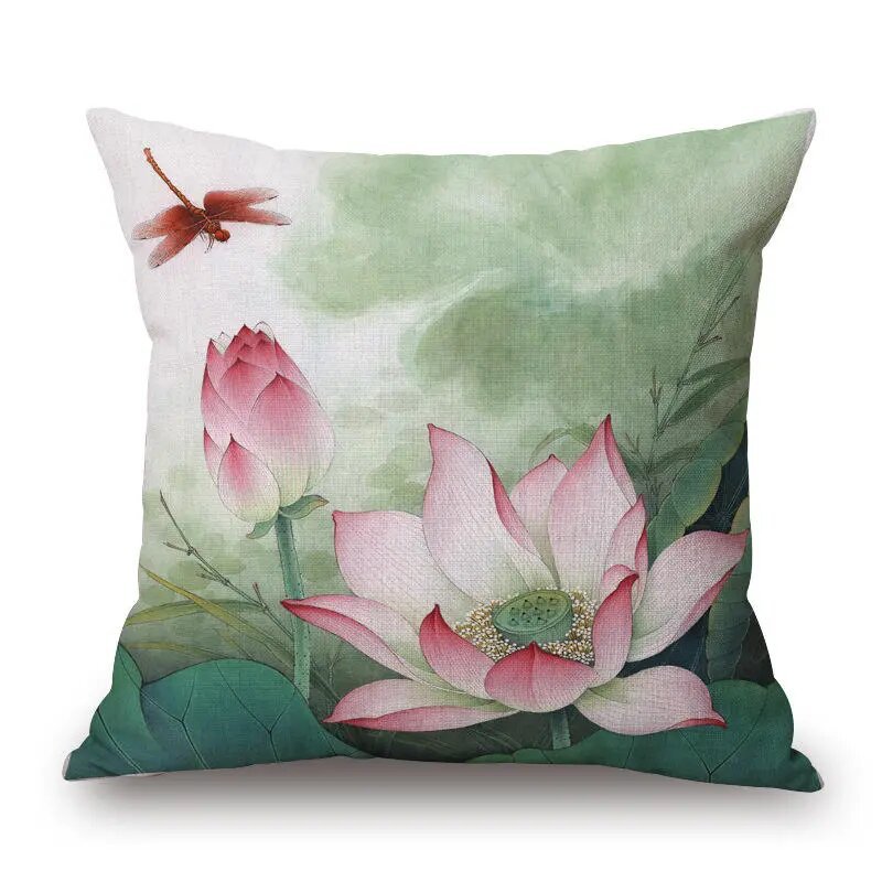 45x45cm Vintage Lotus Flower Cotton Linen Throw Pillow Case Waist Cushion Cover