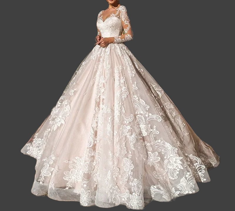 Custom Elegant Lace Applique/Tulle A Line Wedding Gown All Sizes
