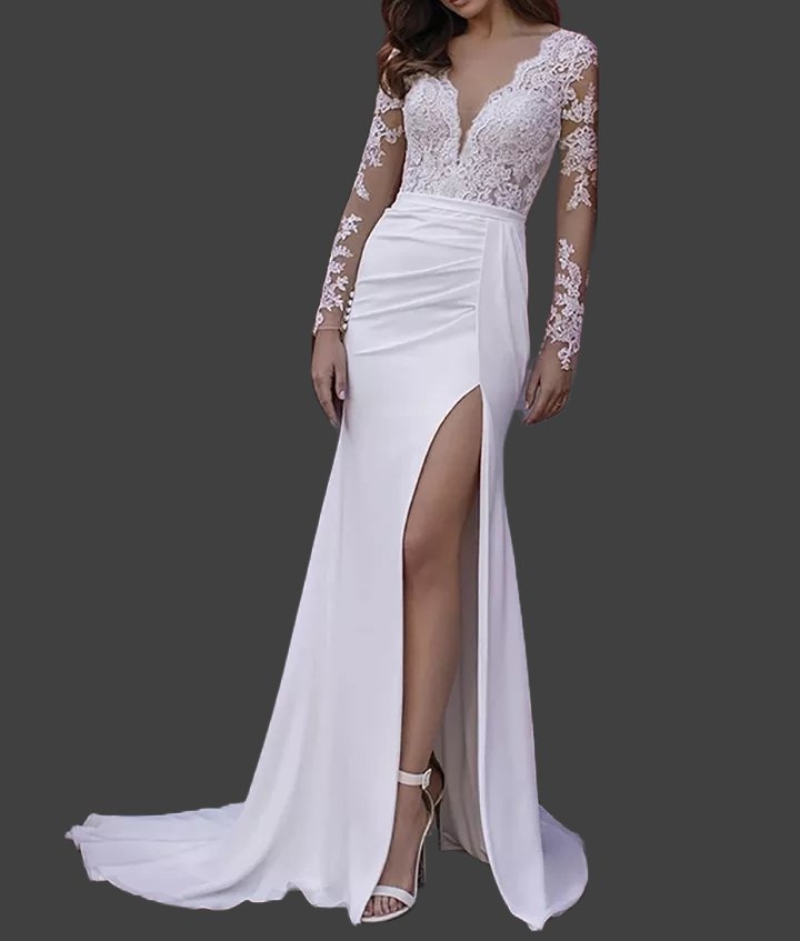 Custom Sexy Satin Lace Applique /Chiffon Sheath Wedding Gown All Sizes