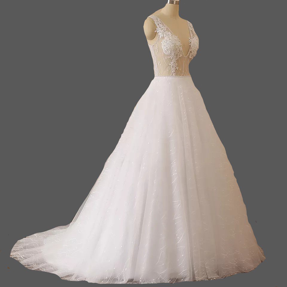 Custom Lace Applique Vine Tulle Sexy A Line Wedding Gown All Sizes