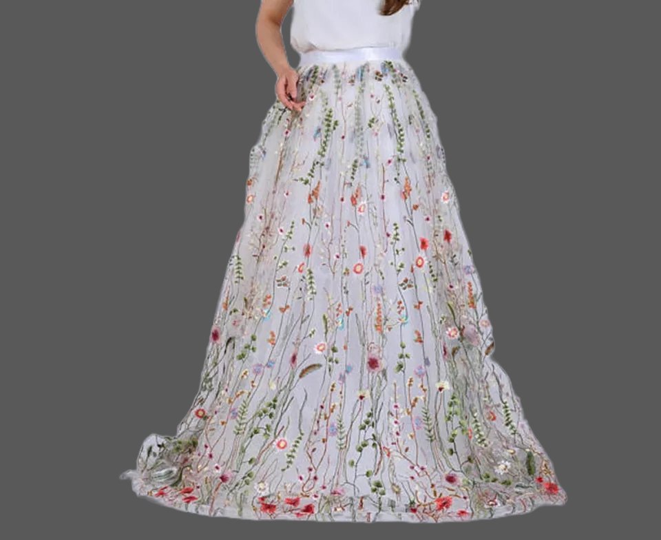 Custom Colorful Flora Print Tulle Full Wedding Skirt All Sizes