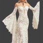 Custom Flared Sleeve Bohemian Lace Illusion Sheath Wedding Gown All Sizes