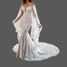 Custom Bohemian Lace Applique Mermaid Wedding Gown All Sizes