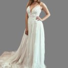 Custom Bohemian Lace Applique/Tulle A Line Wedding Gown All Sizes