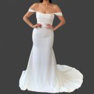 Custom (Black) Satin Minimalist Off Shoulder Fit & Flair Wedding Gown All Sizes